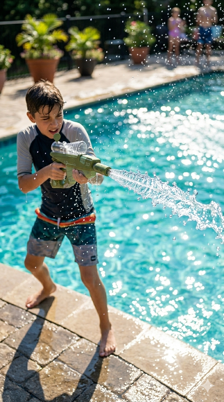 BOY HAVING SUMMER FUN WITH WATER GUN FROM E4CENTS