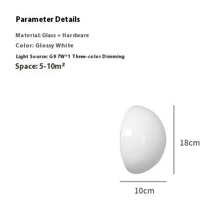 White ceiling light fixture with dimensions and parameter details on a white background