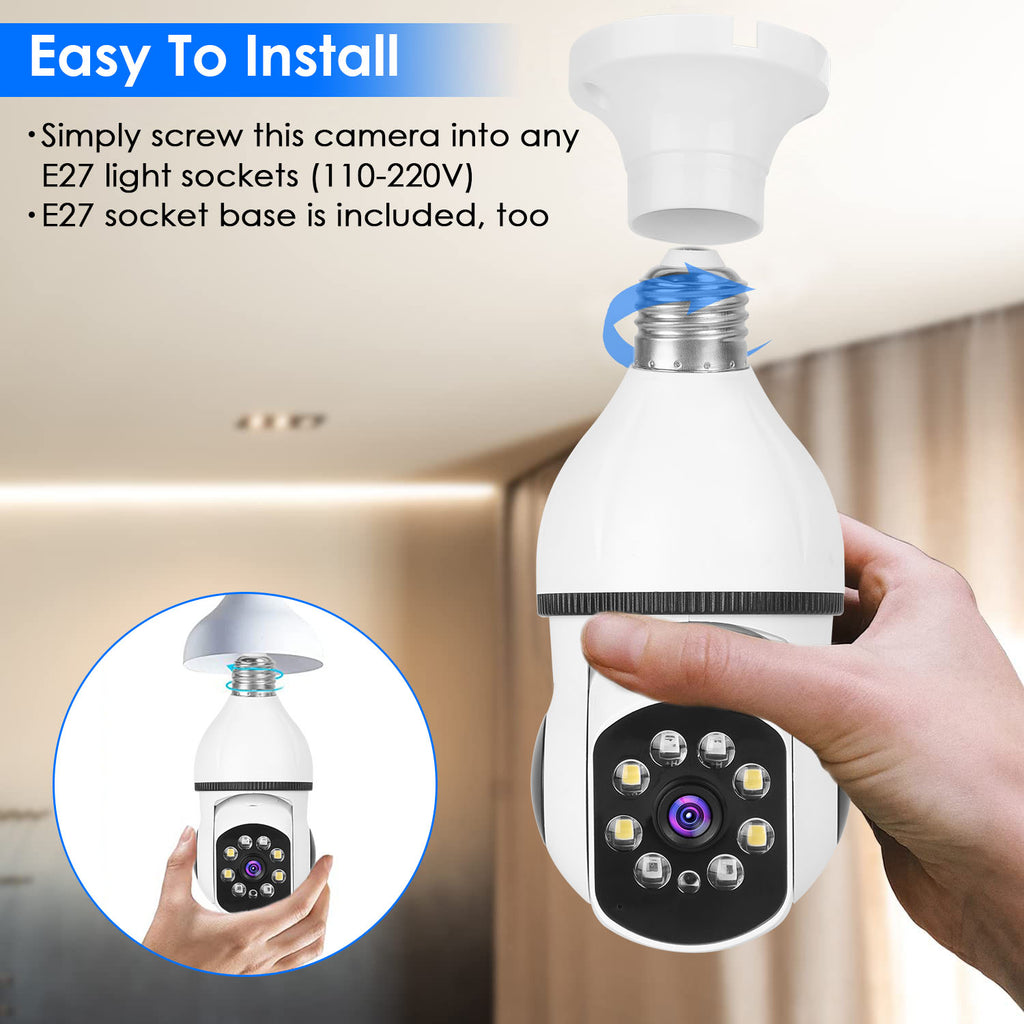 E27 WiFi bulb camera with 1080P pan‑tilt security, night vision, and two‑way audio