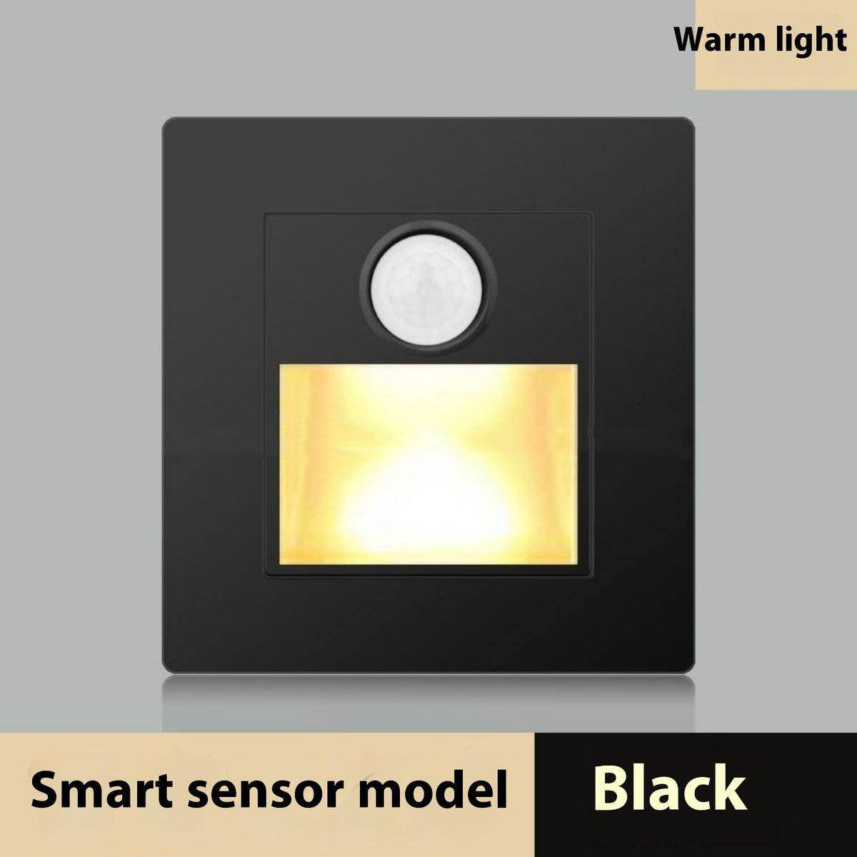 Black smart sensor light with warm light on a gray background