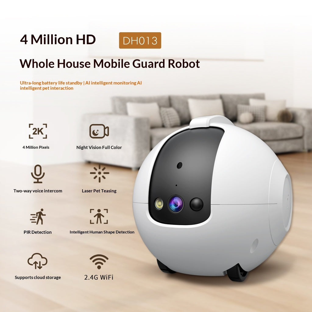 Whole House Mobile Guard Robot with features listed on a white background