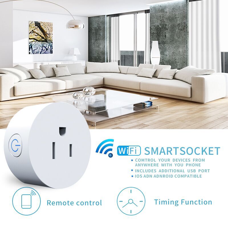 WiFi smart socket with voice control, TUYA app remote operation, and timer automation