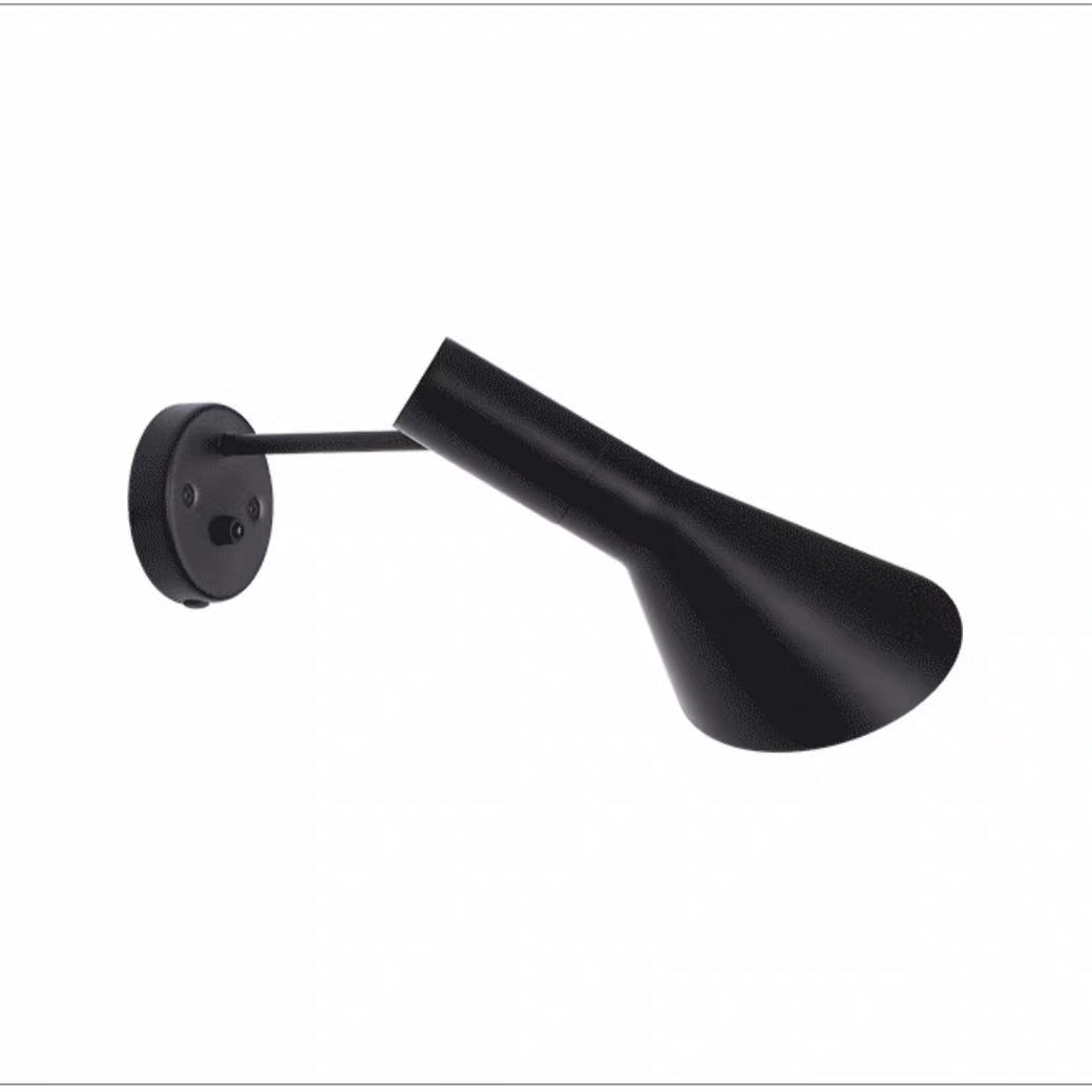 Black wall-mounted lamp on a white background