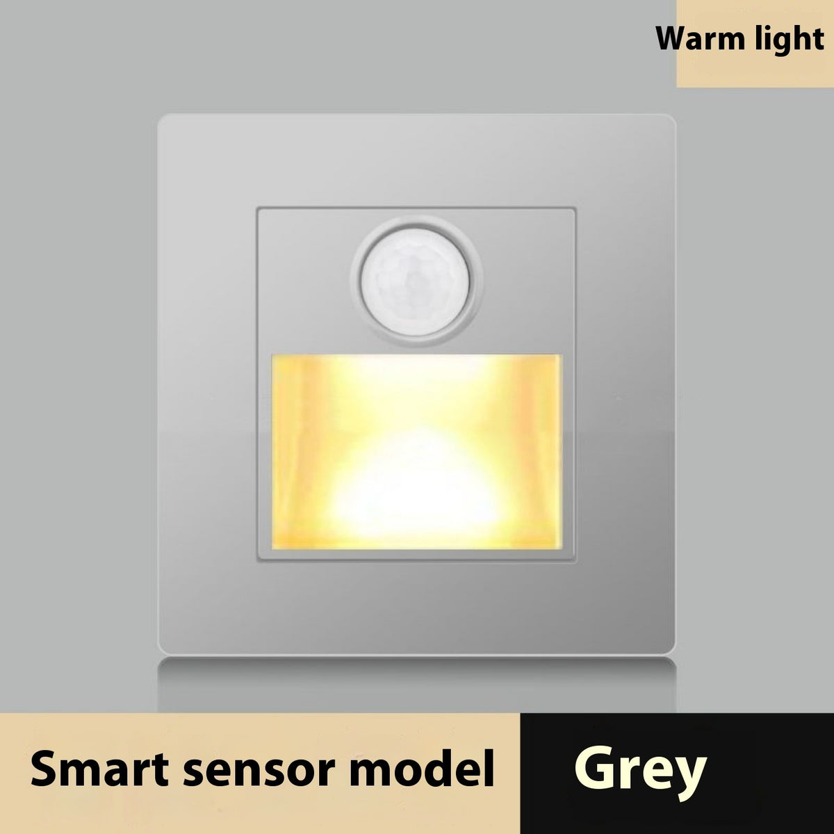 Smart sensor light with warm light output on a gray background