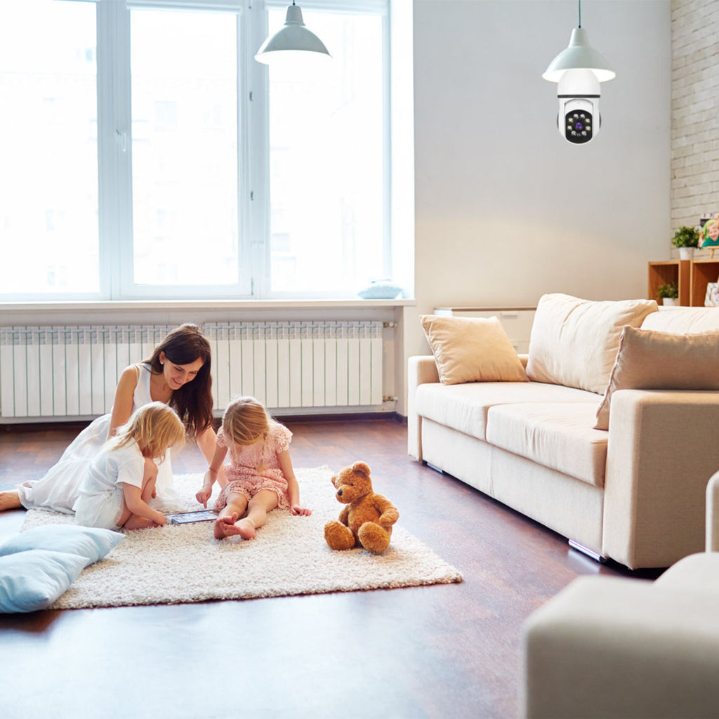 E27 WiFi bulb camera with 1080P pan‑tilt security, night vision, and two‑way audio
