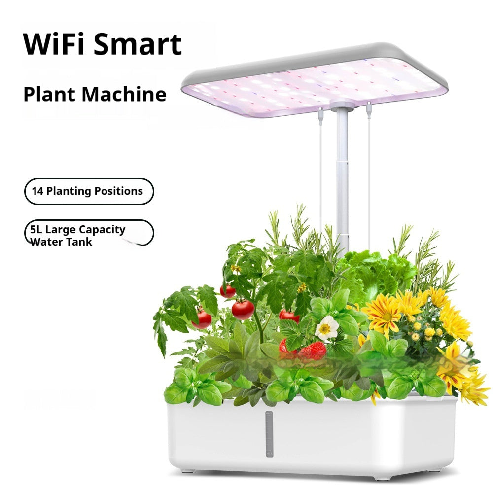 WiFi Smart Plant Machine with plants and LED light on a white background