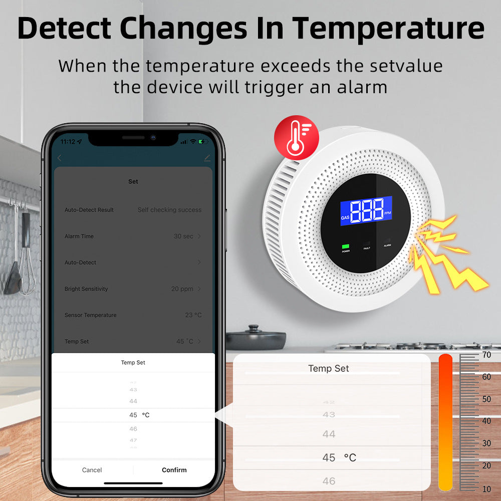 WiFi smart gas detector with real‑time leak alerts and mobile app monitoring