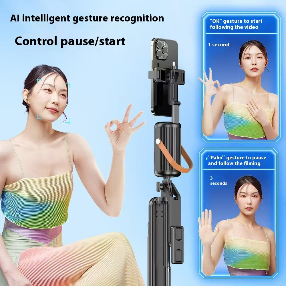 Smartphone holder with AI intelligent gesture recognition for controlling video recording.