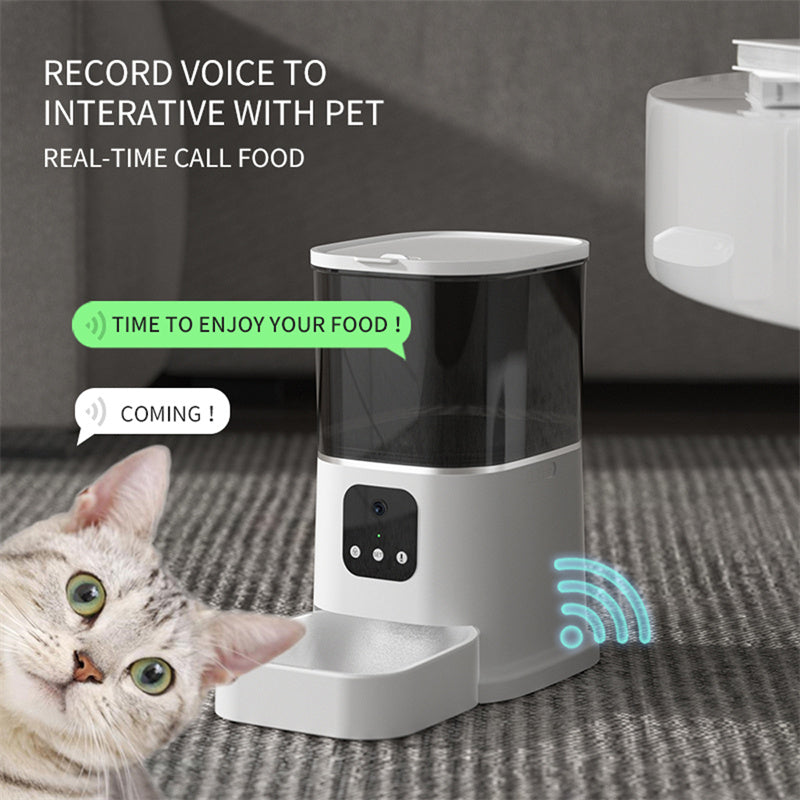 Smart WiFi automatic pet feeder with large capacity, voice recorder, and timer feeding for cats and dogs