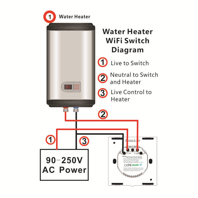 Smart WiFi high‑power water heater touch switch with mobile app remote control