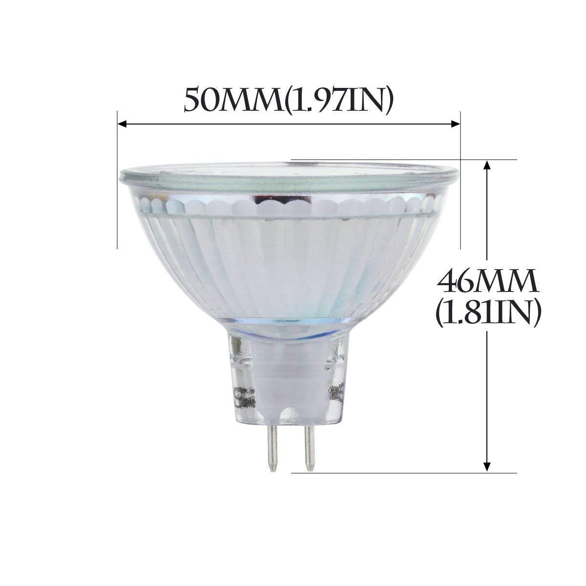 Measurement chart of a light bulb with dimensions labeled