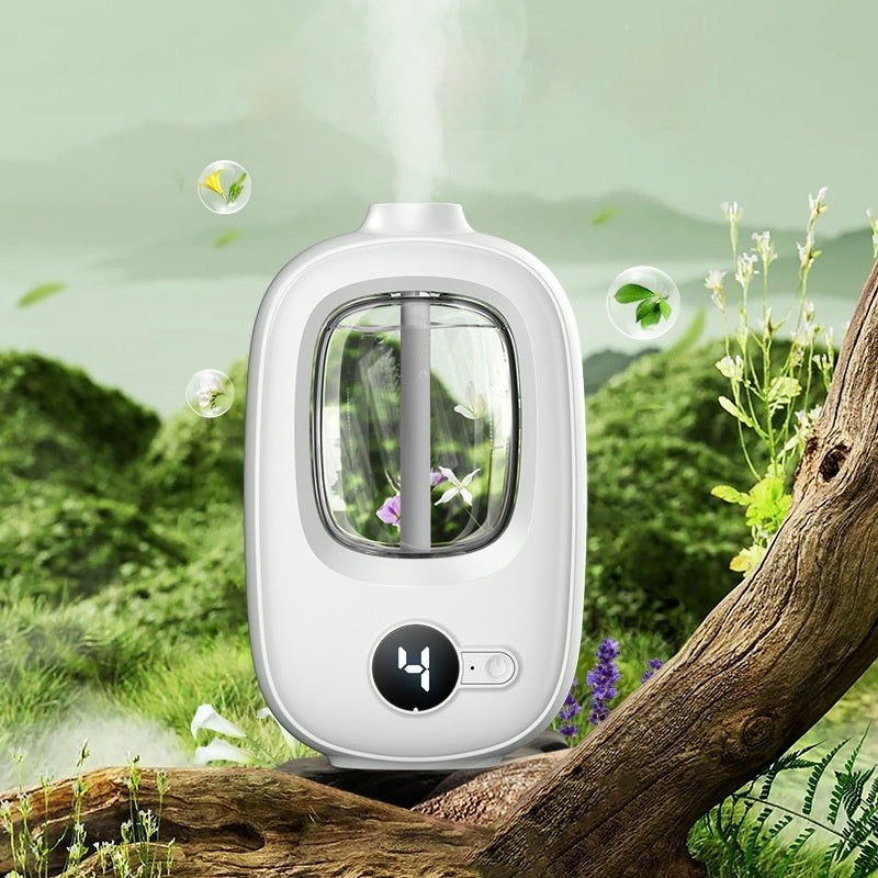 White humidifier with mist release on a natural background