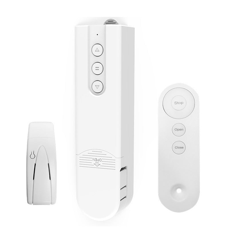 Set of white electronic remote controls on a white background