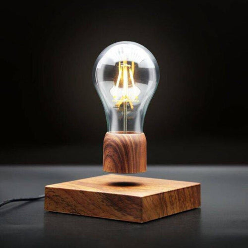 Light bulb on a wooden base against a dark background