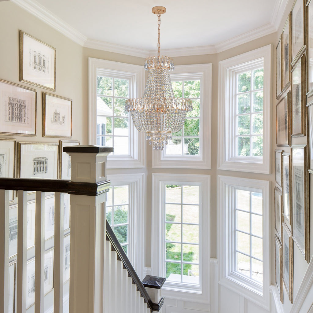 Staircase with a chandelier in a home interior