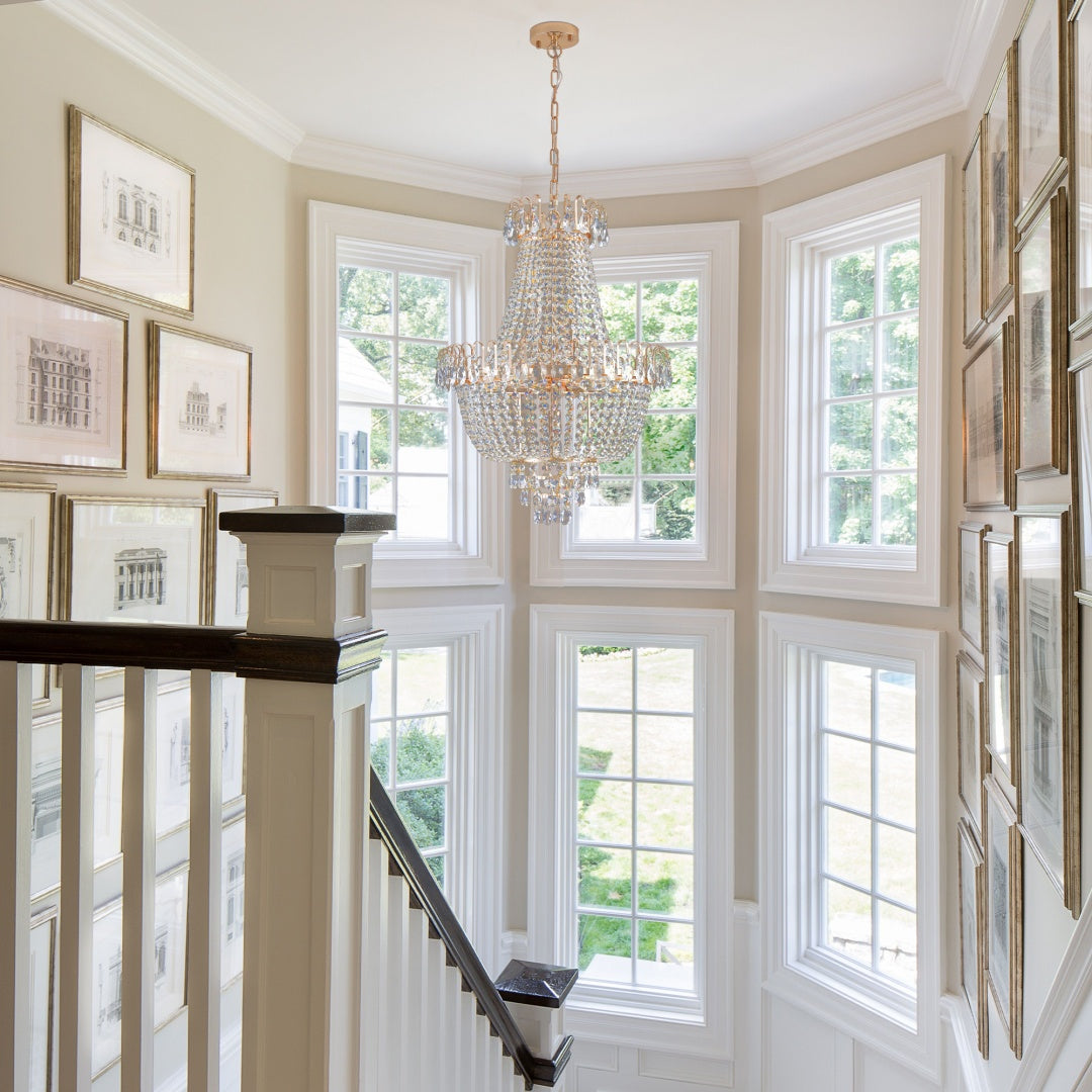 Staircase with a chandelier in a home interior
