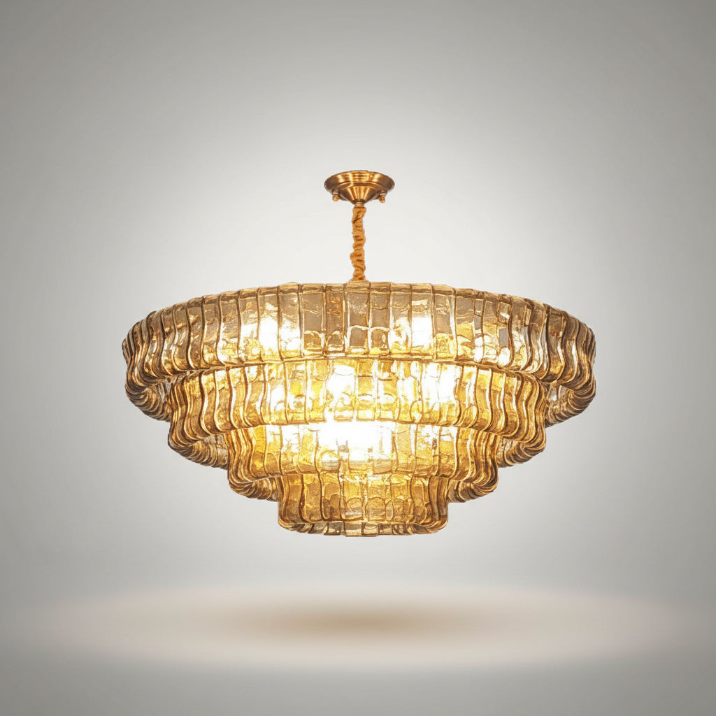Gold chandelier with a white background