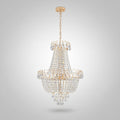 Crystal chandelier with gold accents on a white background