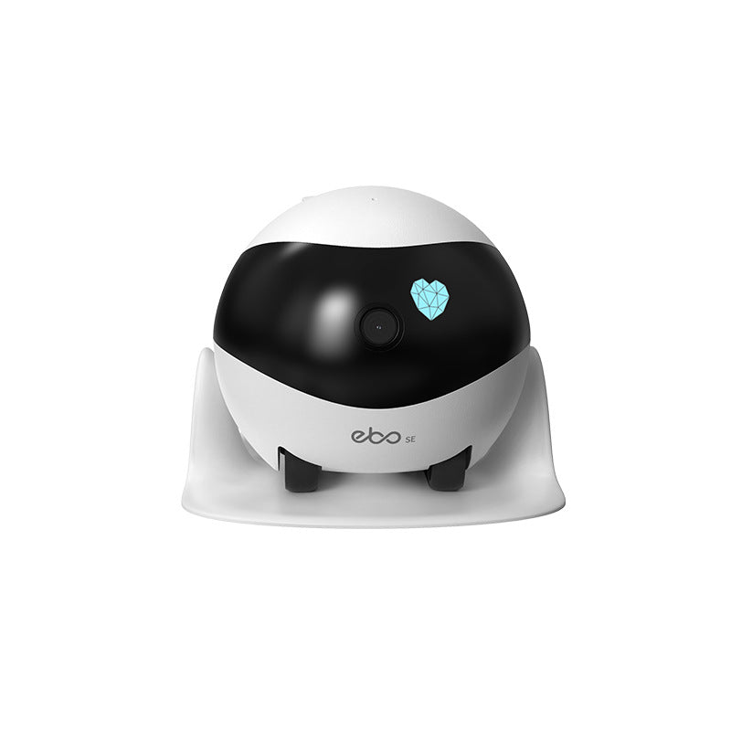 White and black robot with a heart symbol on a white background