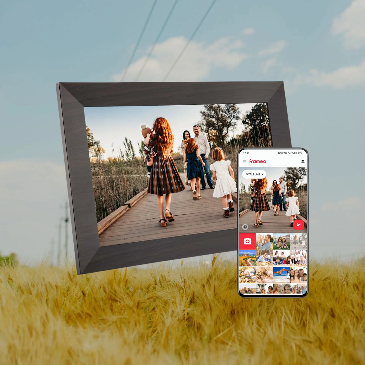 Photo frame showing a family photo