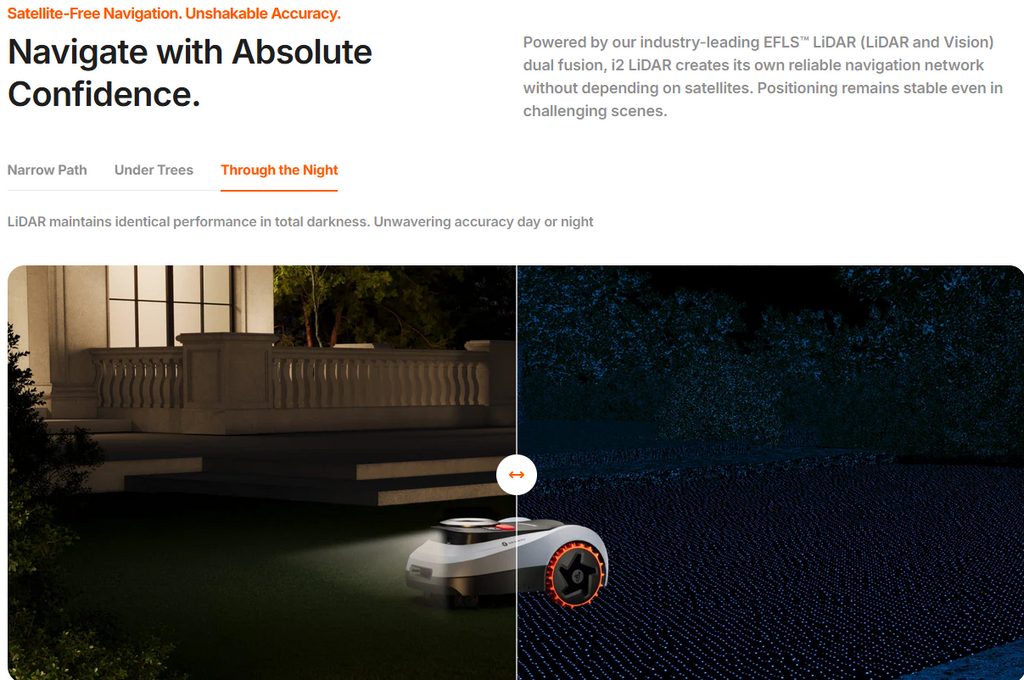 Advertisement for a robot vacuum cleaner with text about navigation technology.