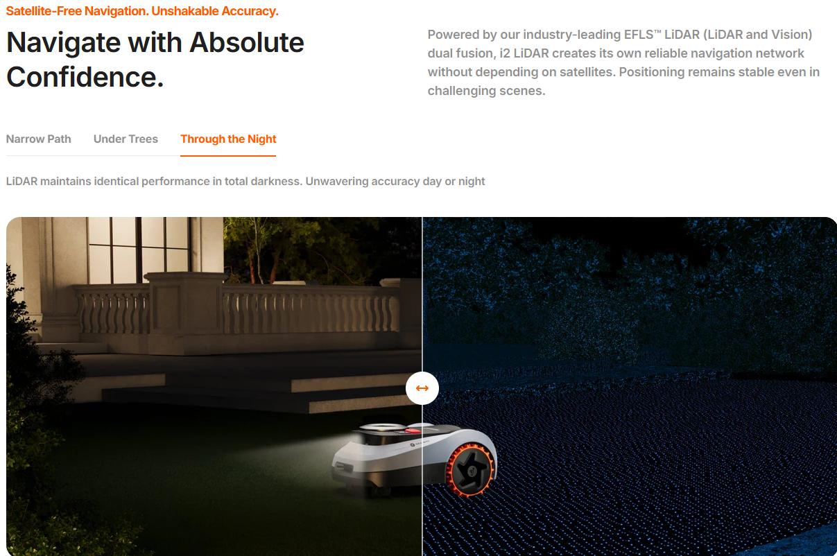 Advertisement for a robot vacuum cleaner with text about navigation technology.
