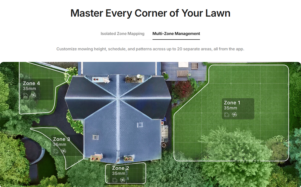 Lawn management software with zone mapping for a house.