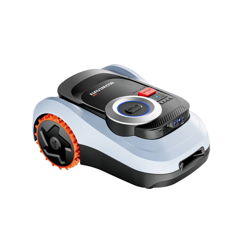 Robotic lawn mower on a white background