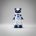 Toy robot with blue accents on a white background