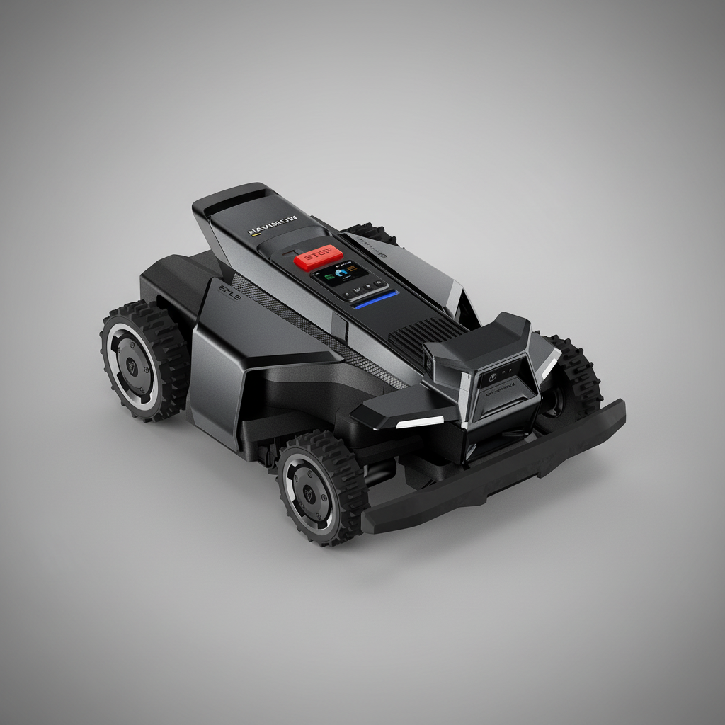 Robotic lawn mower on a white background