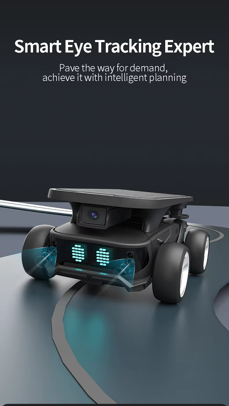 Smart eye tracking expert device on a dark background with text about intelligent planning.