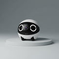 ROLA Mini pet monitor front view White and black robot toy with a camera on a white background