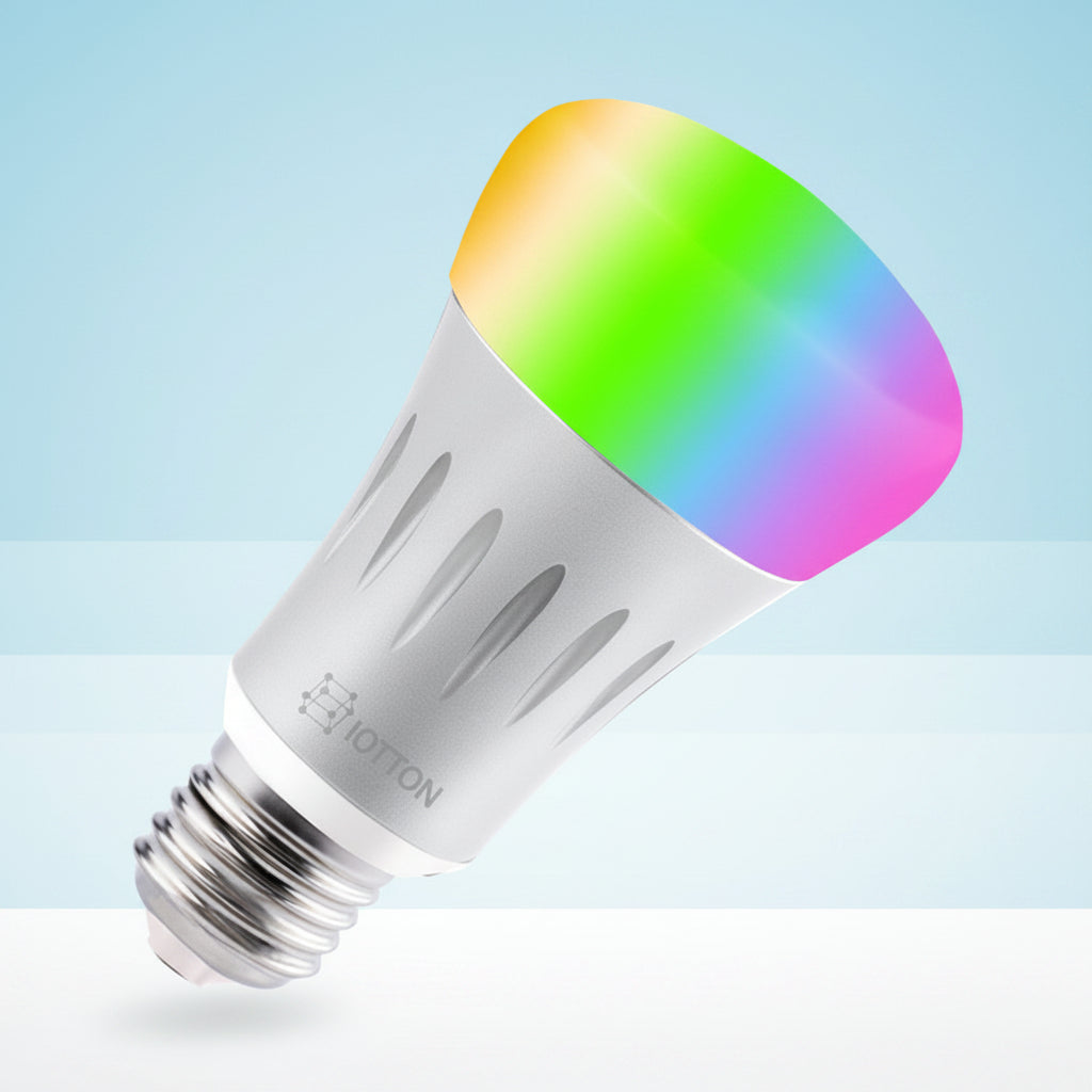 Smart light bulb with multicolored top on a white background