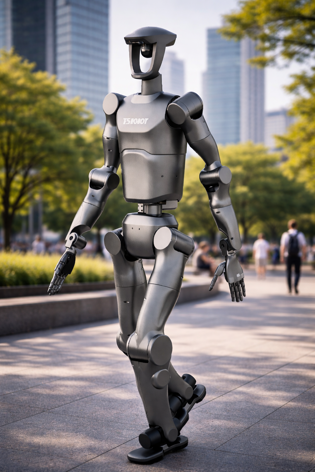 Ti5 T140A V2.1 humanoid robot front view • 42‑DOF bipedal AI robot with dexterous hands • Jetson Orin powered humanoid robot for research • Pro model with RealSense vision sensors