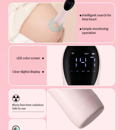 Handheld Doppler ultrasound fetal stethoscope for hearing baby heartbeat