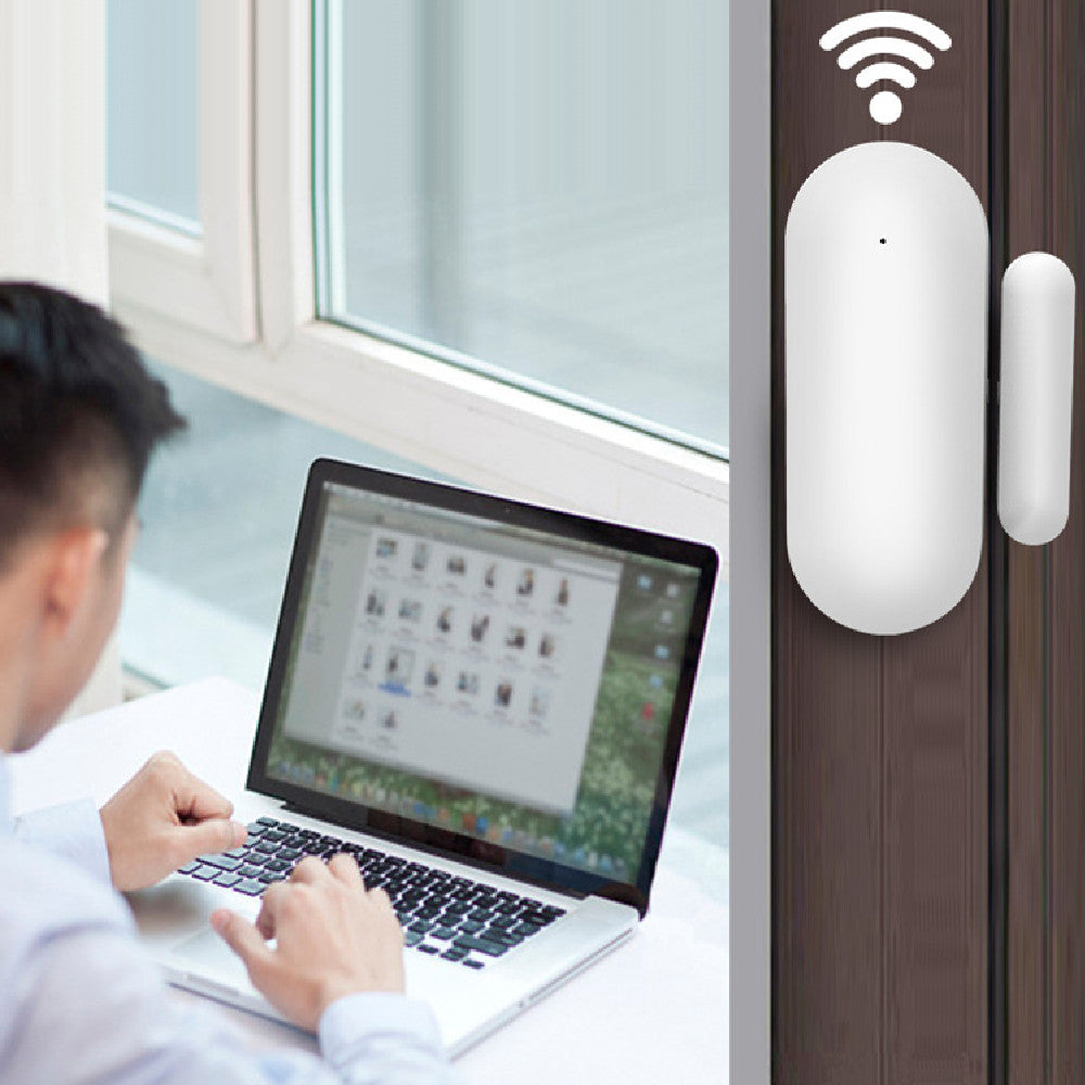 Tuya WiFi smart magnetic door sensor with anti‑theft alarm and app push notifications