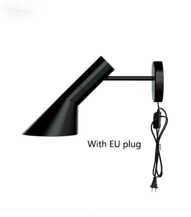Black wall lamp with EU plug on a white background
