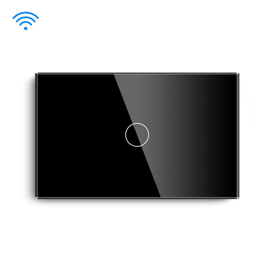 Black rectangular device with a circular button on a white background