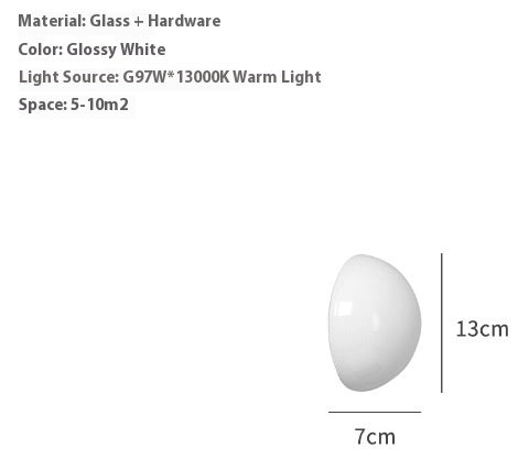 Glossy white light bulb with dimensions on a white background