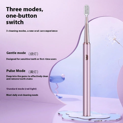 Smart electric toothbrush with waterproof lip‑gloss style body and sonic cleaning
