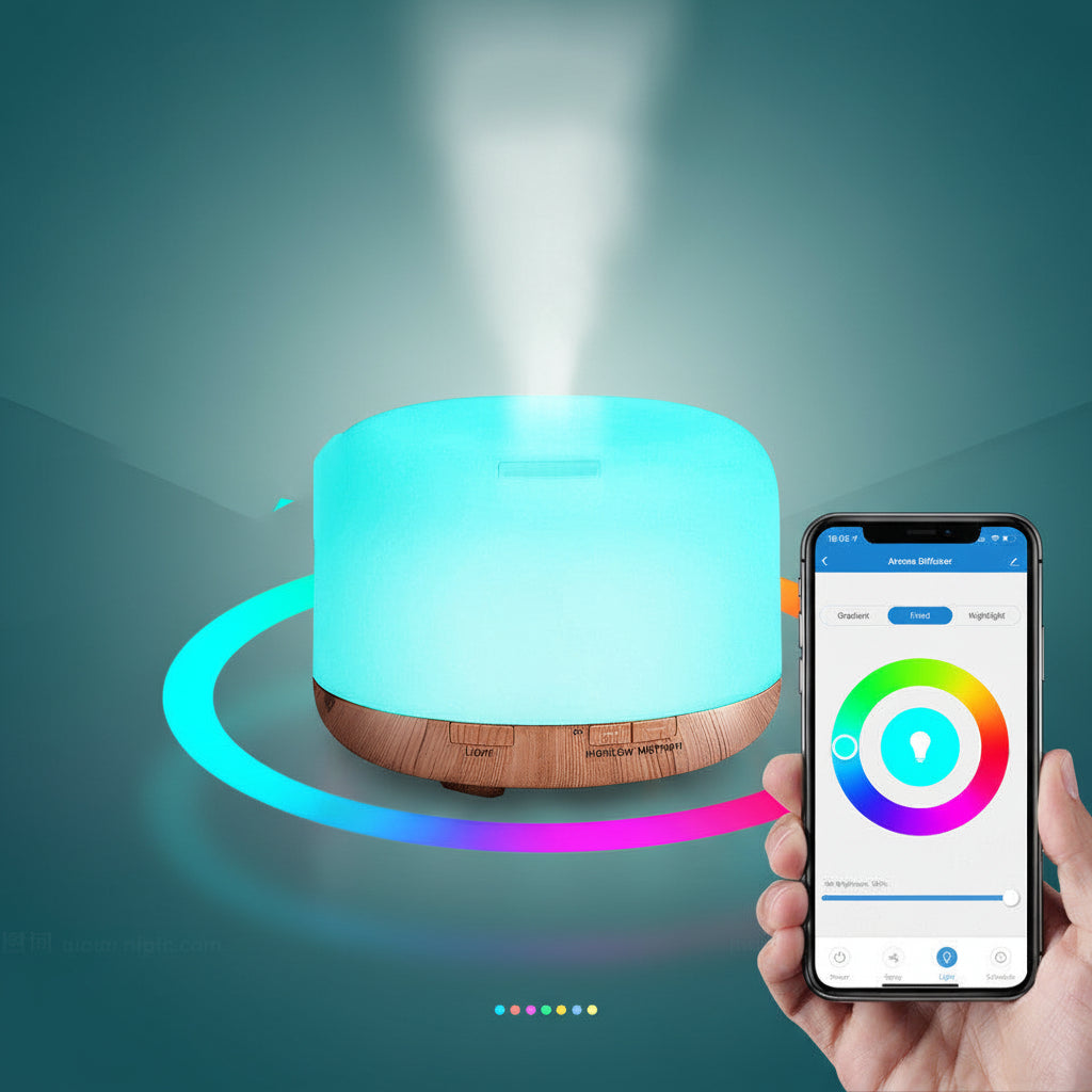 Tuya smart WiFi 500ml humidifier with colorful LED lighting and mobile app control